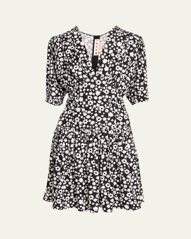 Printed Gathered Mini Dress